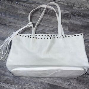 Laggo White Leather Bag With Brass Details & Tassel